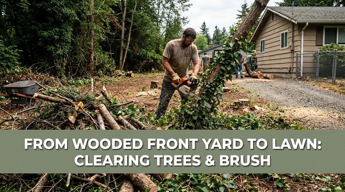 From Wooded Front Yard to Lawn: Clearing Trees & Brush image